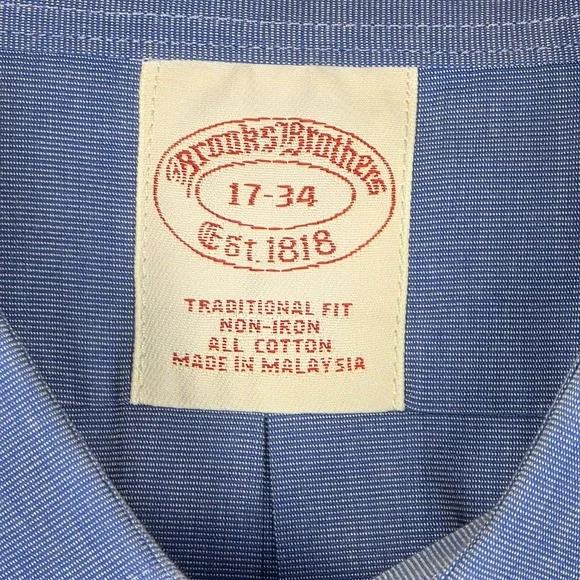 Brooks Brothers Men's Button Down Shirts 17-34 Blue Traditional Fit Cuff ‎ Lot 2